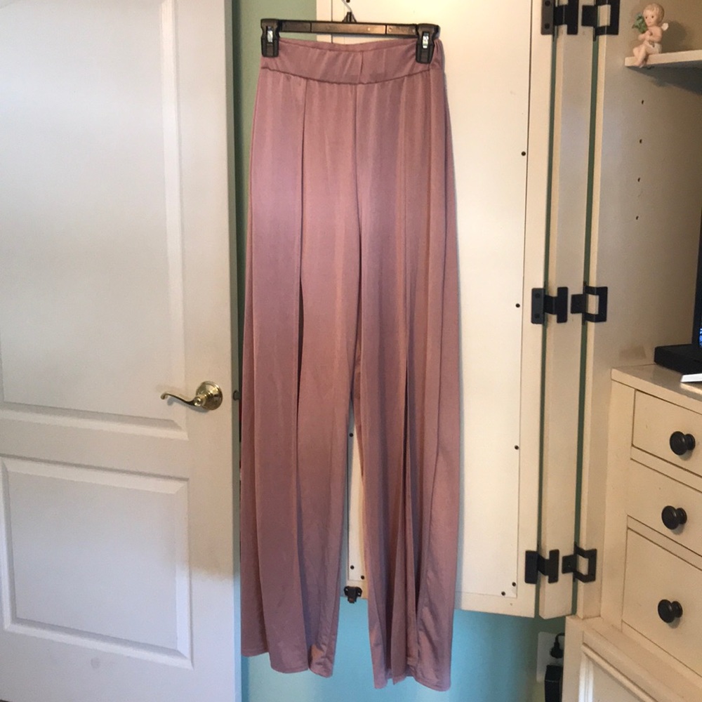 High waisted wide leg center slit pants